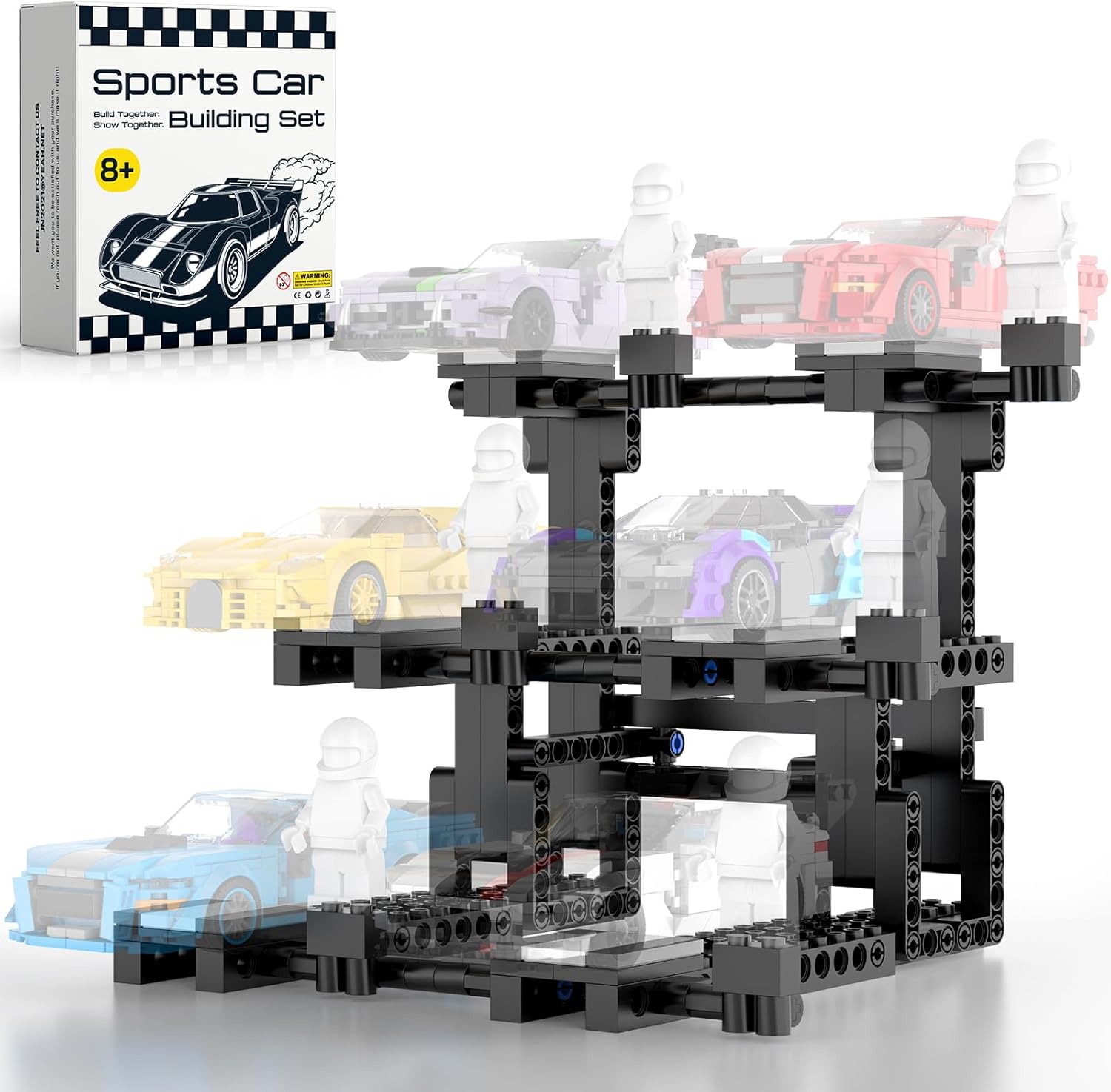 Display Stand for Lego Speed Champion Cars, 3-Layer Display Stand Building Set Holds 6 Cars & Drivers, Compatible with 76917, 76908, 76918, 76915, 76914, 76907, 76901, 76902 & More