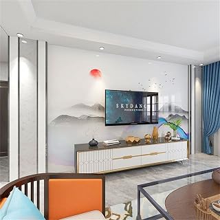 Sun Landscape Wall Mural, 3D Ink Painting Peel and Stick Self-Adhesive Wallpaper, Removable Sticker Home Decor TV Background Large Art Wall Painting 47"x 32"(W x H)