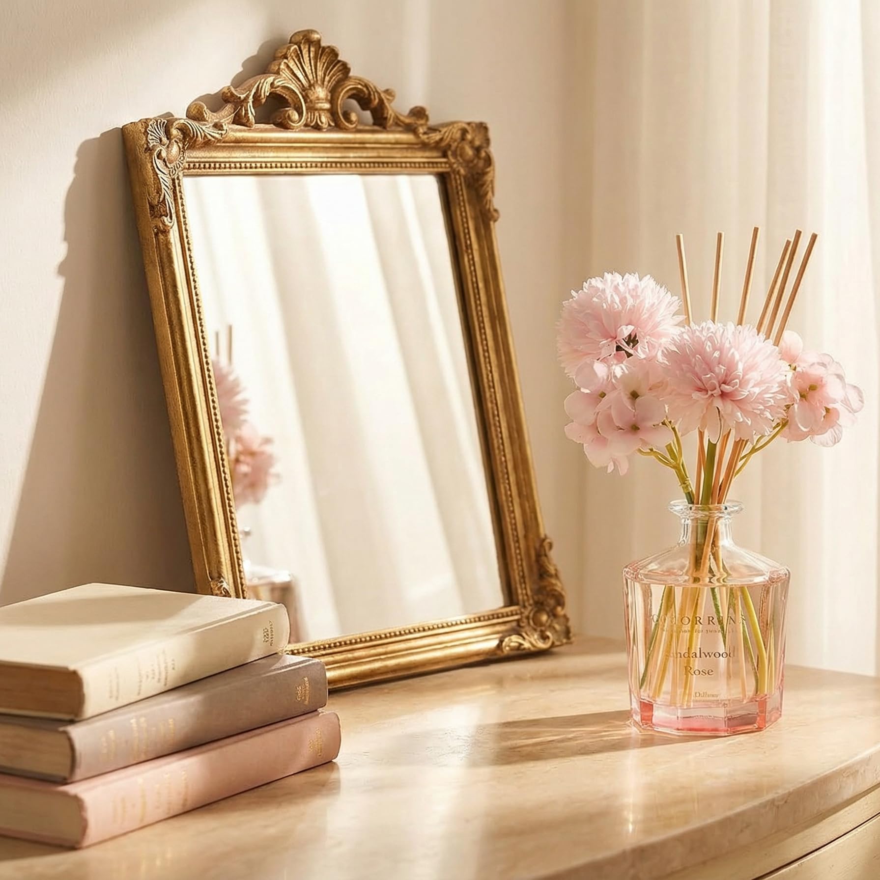 COCORRÍNA Schilfrohr-Diffusor – Sandelholz-Rose, 22 ml, Blumen-Diffusor-Set mit 8 Stäbchen, Raumduft, Schilfrohr-Diffusor für Zuhause, Schlafzimmer, Büro, Badezimmer, Regal-Dekor (Master-Kollektion)