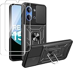MEMELOKA Case for Xiaomi Redmi 15C 4G/5G/POCO C85 + Tempered Glass, Armor Anti-scratch Military Case with 360° Ring Holder, Anti-Shock Case with Slide Camera Cover, Black