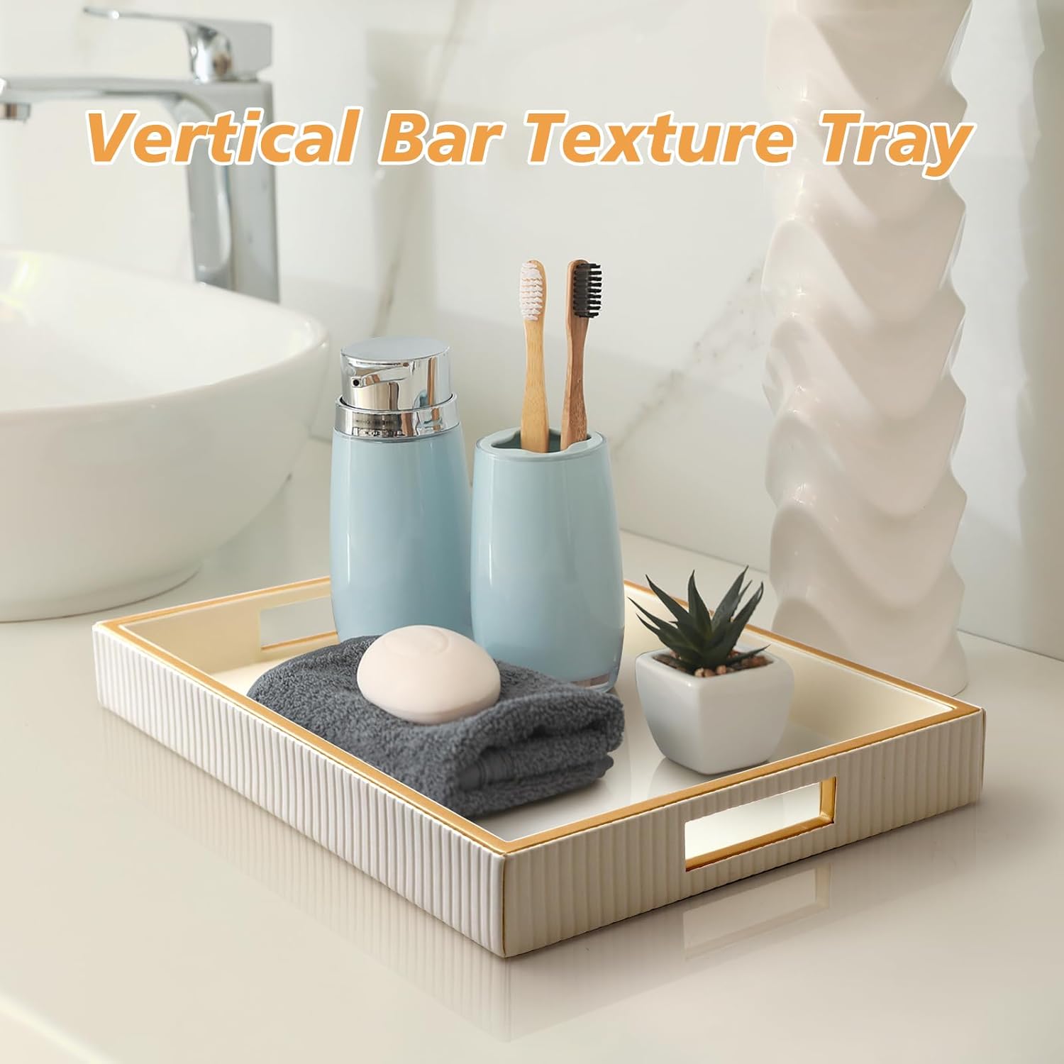 SANZIE Leather Tray Desktop Storage Organizer Premium Serving Tray Decorative Tray Valet Tray for Sundries Cosmetics Phone Wallet Cutlery (Black Holder)