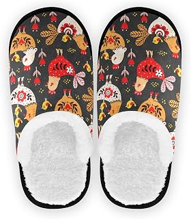 Rooster And Chickens Slippers for Women Pairables Funny Slippers Men Womens Slippers House Slippers Fuzzy Plush Lining Slip On House Shoes Indoor Outdoor-M