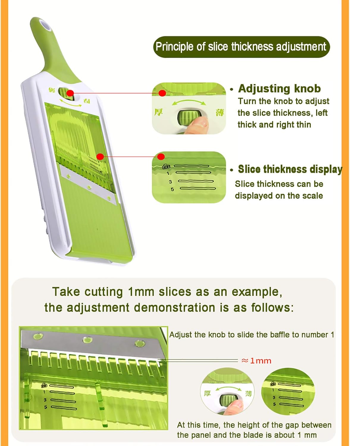 Salad Slicer for Food Fruit Tomato Potato Ginger Manual Vegetable Chopper Multifunctional Onion Grinder Chopper Kitchen Mandolin Slicer with Container and 3 Blades Green 37 x 11 x 10 cm (14 x