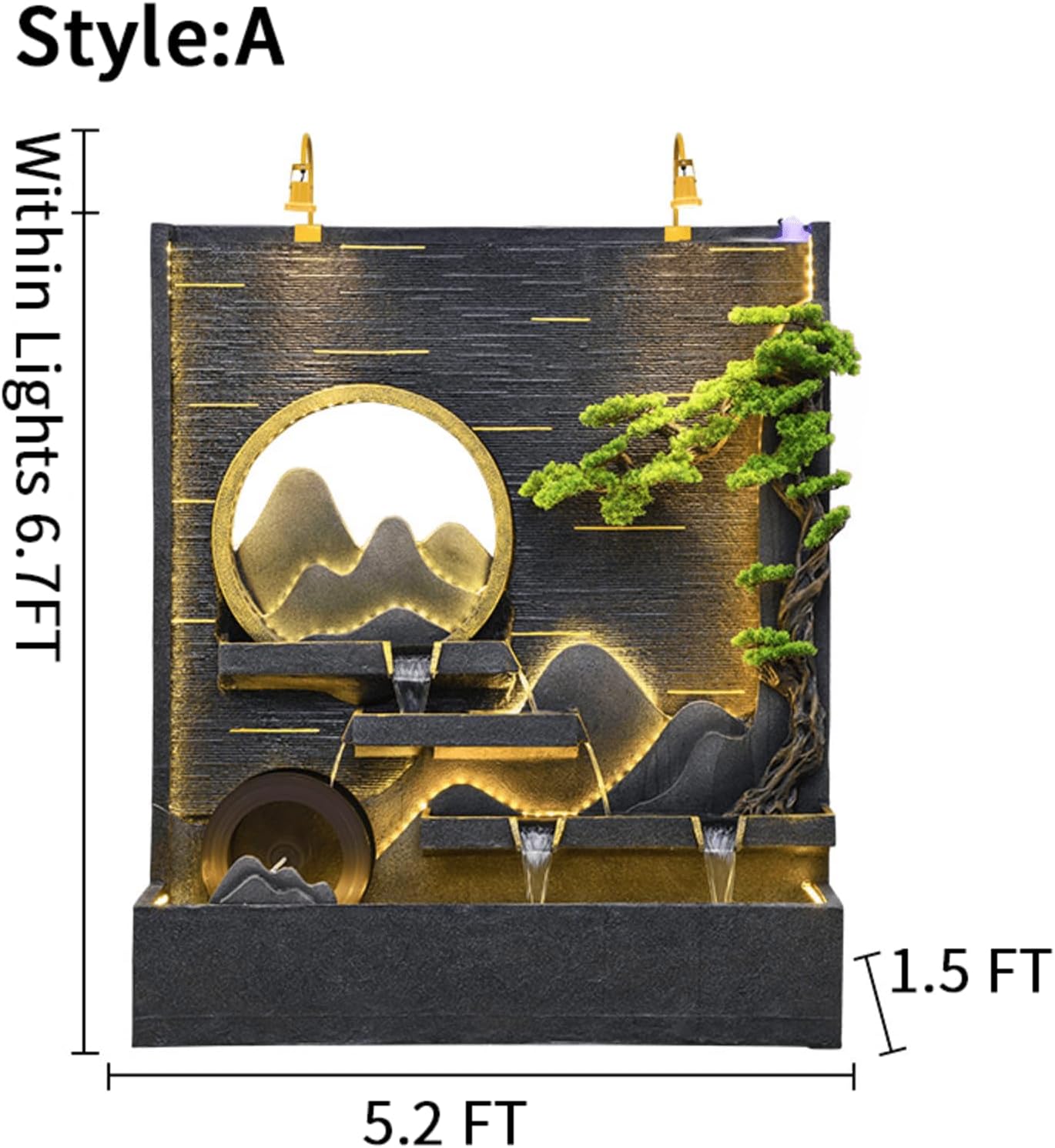 6.7Ft Modular Outdoor Fountain for LED Lights | Multiple Styles | Durable Cement Construction | Customizable Combinations Housewarming,Backyard,Entryway,Villa,Mansions Decor Lobby Decor(#A)