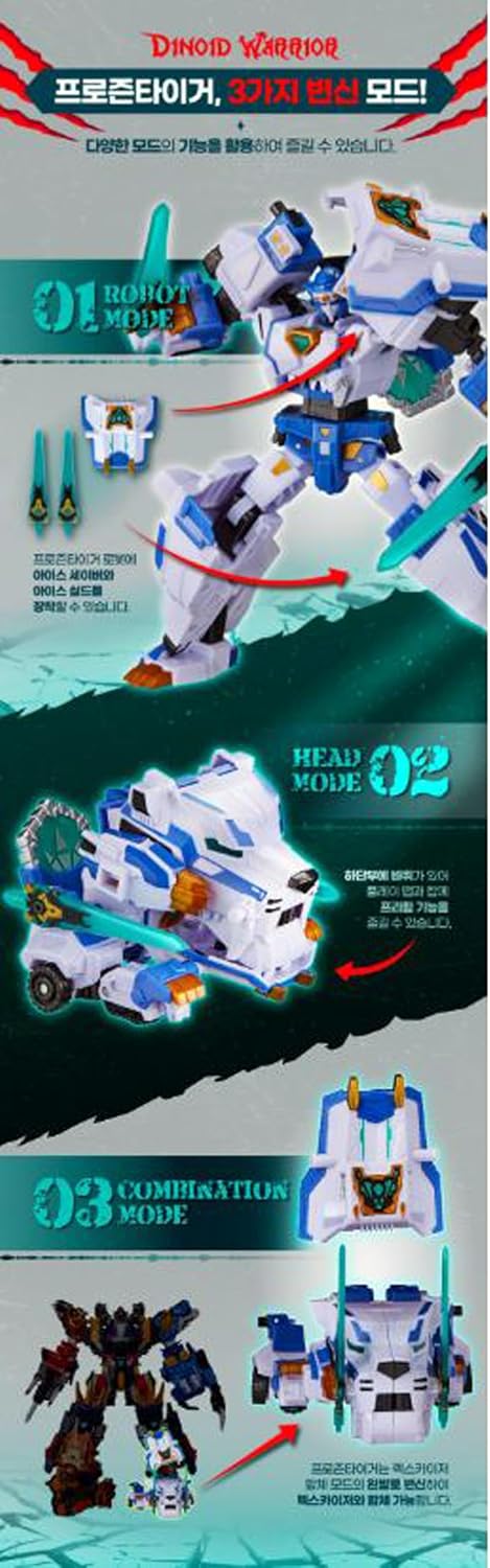 Miniforce Dinoid Warrior Frozen Tiger White Dino Headbot Transforming Robot