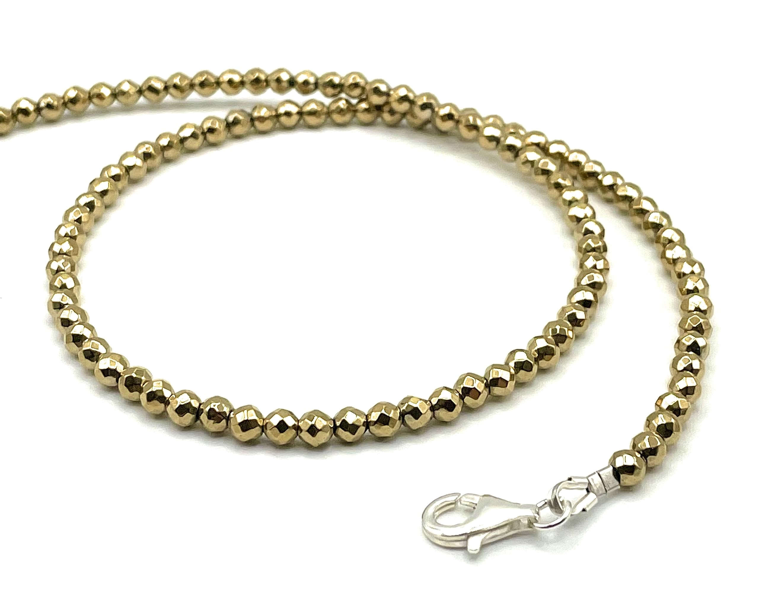 Collana con Ematite Dorata 4 mm e Argento 925, Girocollo con Pietre Dure Naturali, Gioielli Minimalisti, Bijoux Boho, Regalo per Lei
