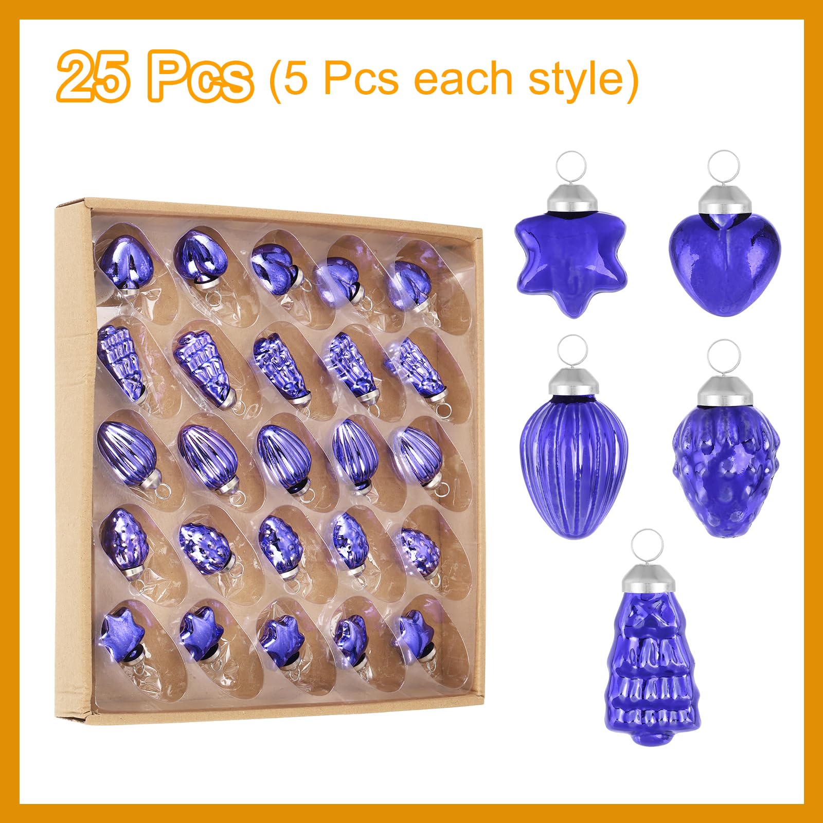 QUARKZMAN 25 Stück Weihnachtskugeln Glas, 3cm Kiefer Herz fünfzackiger Stern Ellipsoid Erdbeere Lila Weihnachtsdeko für Weihnachtsbaum, Halloween, Weihnachten, Event und Hochzeit