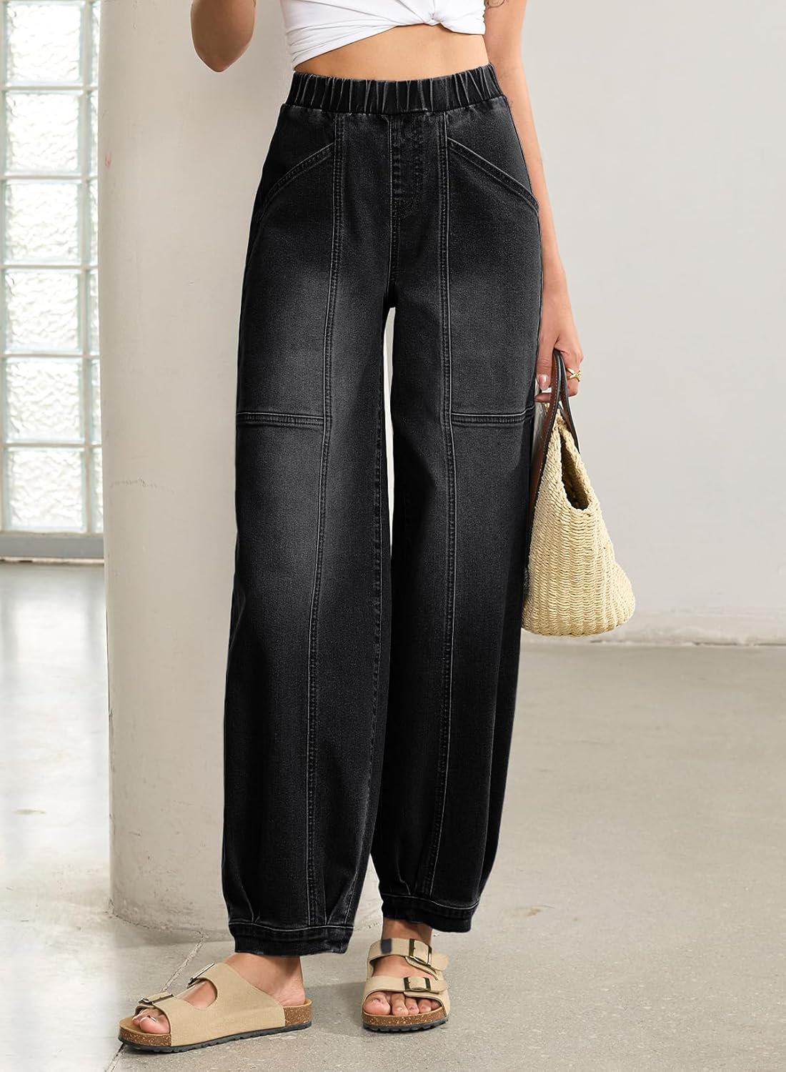 Sidefeel Barrel Jeans for Women Trendy Wide Leg High Waisted Cropped Baggy Relax Fit Stretch Pocketed Denim Ankle Pants - Image 7