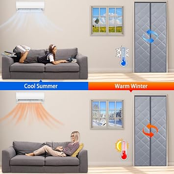 Magnetic Thermal Insulated Door Curtain, Self-Closing Privacy Magnetic Screen Door, Keep Warm in Winter and Cool in Summer, Waterproof Windproof Soundproof (Grey, Fit Door Size 38 82 )