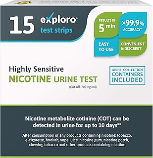 Exploro Highly Sensitive Nicotine Tests for Home - Nicotene Test - Cotinine Urine Test for up to 10 Days - Nicotine Testing Kit for Vaping - 15 Strips of Vape/Tobacco/Continine/Nicotine Test Kit