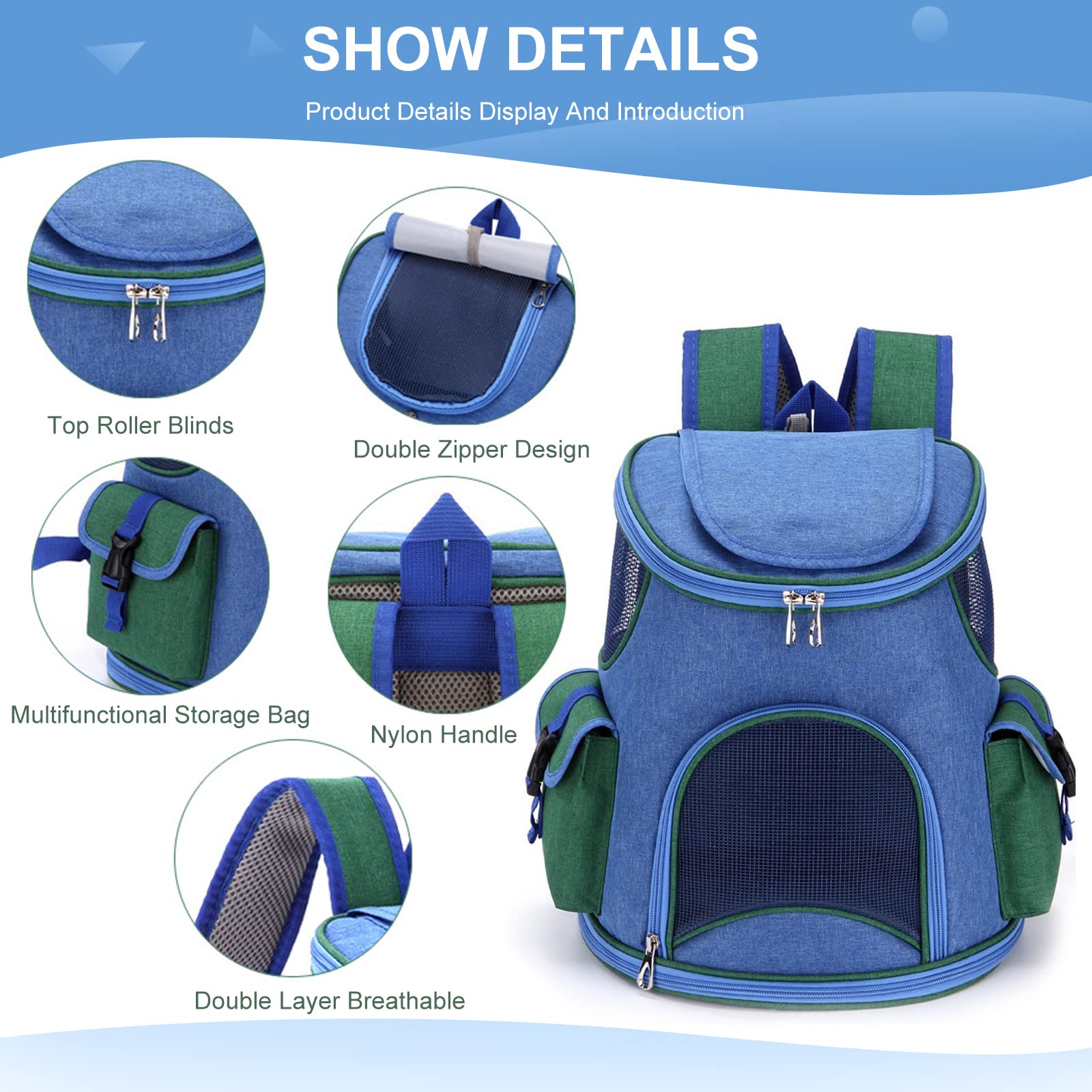 PETCUTE Zaino per Cani Gatti,Zaino per Trasportino per Cani con Sicurezza Guinzaglio,Zaino Trasportino da Viaggio per Cani con Tracolla Regolabile,Pieghevole Borsa Trasportino Cane Gatto per Viaggi