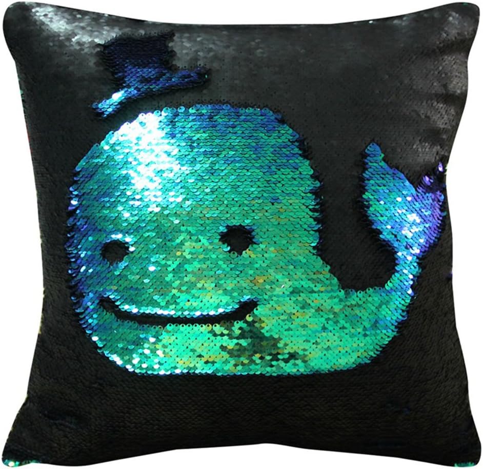Mermaid Pillow Case Mermaid Pillow Cover Sequin Throw Pillow Case Decorative Color Change Cushion Cover Sofa Bedroom Car Kids 16 x 16 inches (Green-Black1)