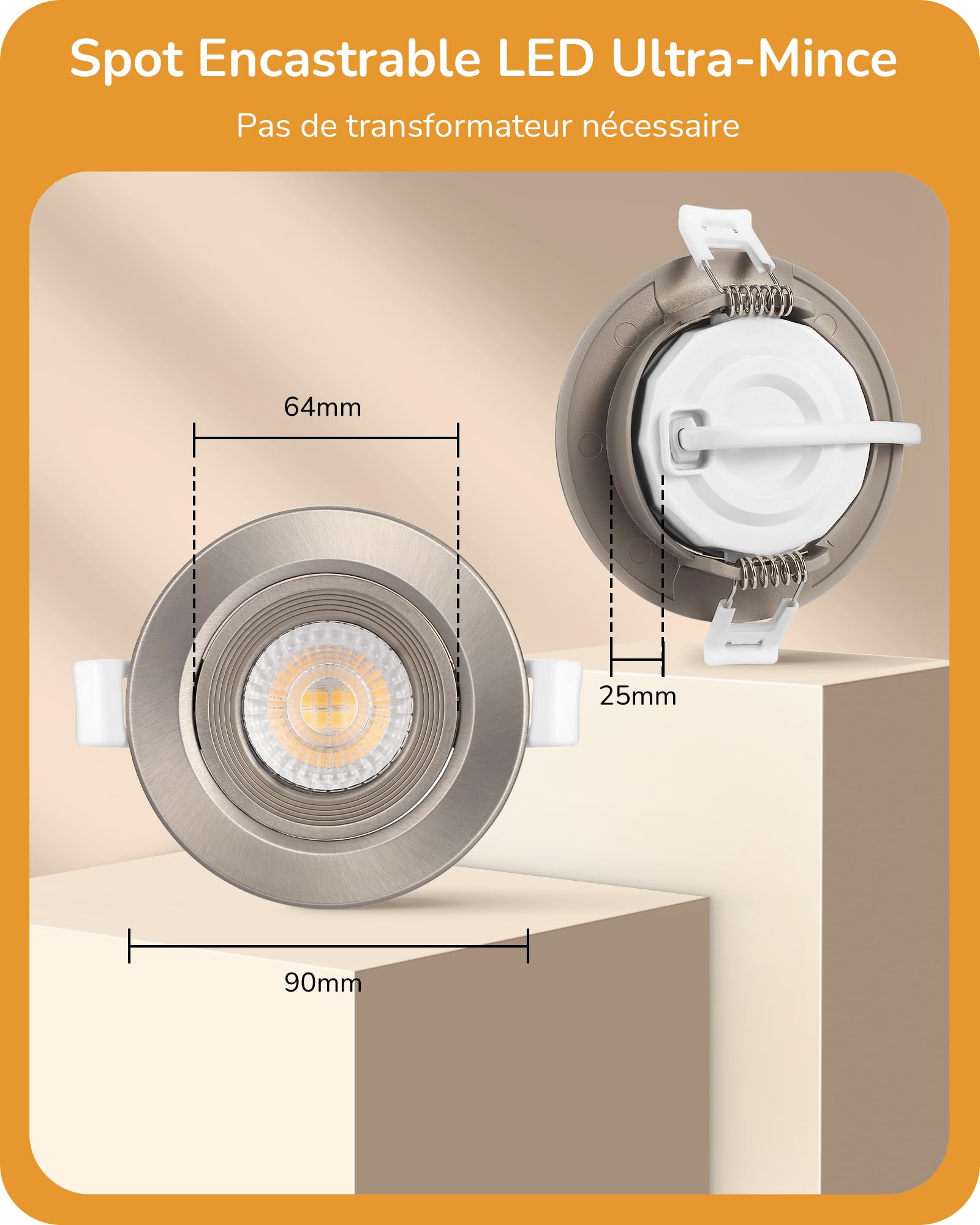 Lot 10 Spots LED Encastrables EDISHINE Dimmables Orientables 3000K Blanc Chaud 5,5W