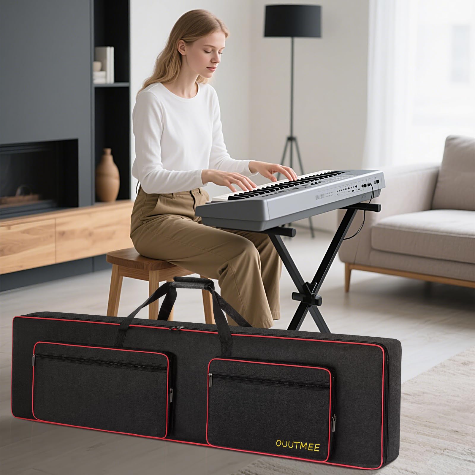 OUUTMEE Custodia 88 keyboard, per pianoforte elettronico, tessuto Oxford 600D con 10 mm Home, Gigbag (nero) Antiurto, impermeabile, quattro angoli di protezione