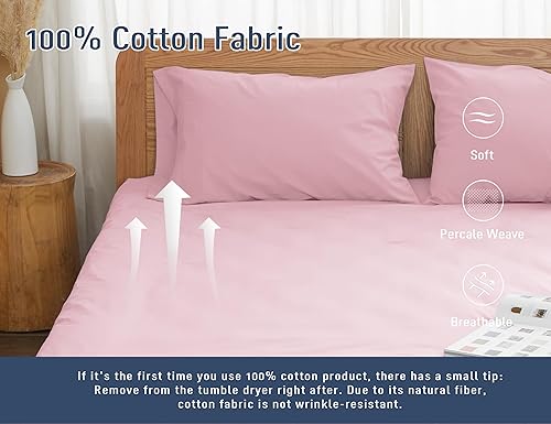 Miniatura 4 de Juego de 2 fundas de almohada estándar de tejido de percal de algodón tamaño Queen, preencogidas, transpirables e hipoalergénicas, juego de 2 (2
