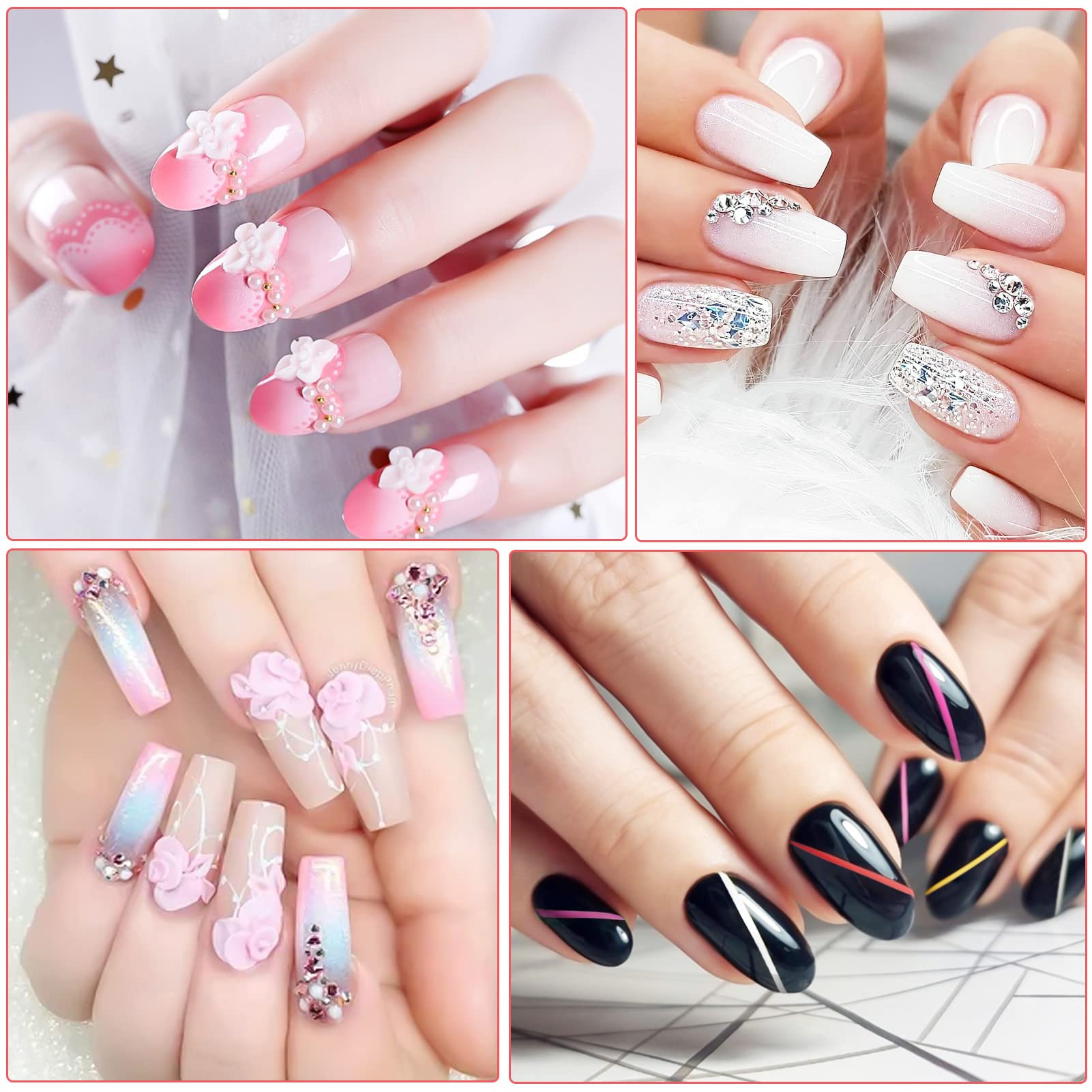 Kiiwah Kit de 31 Pièces Nail Art Design, 15 Pinceau à Ongles, 5 Dotting Pens, 2 Boîtes Ongles Strass, 10 Striping Tape et Feuille de Or & Argent pour Manucure Professionnel Femmes
