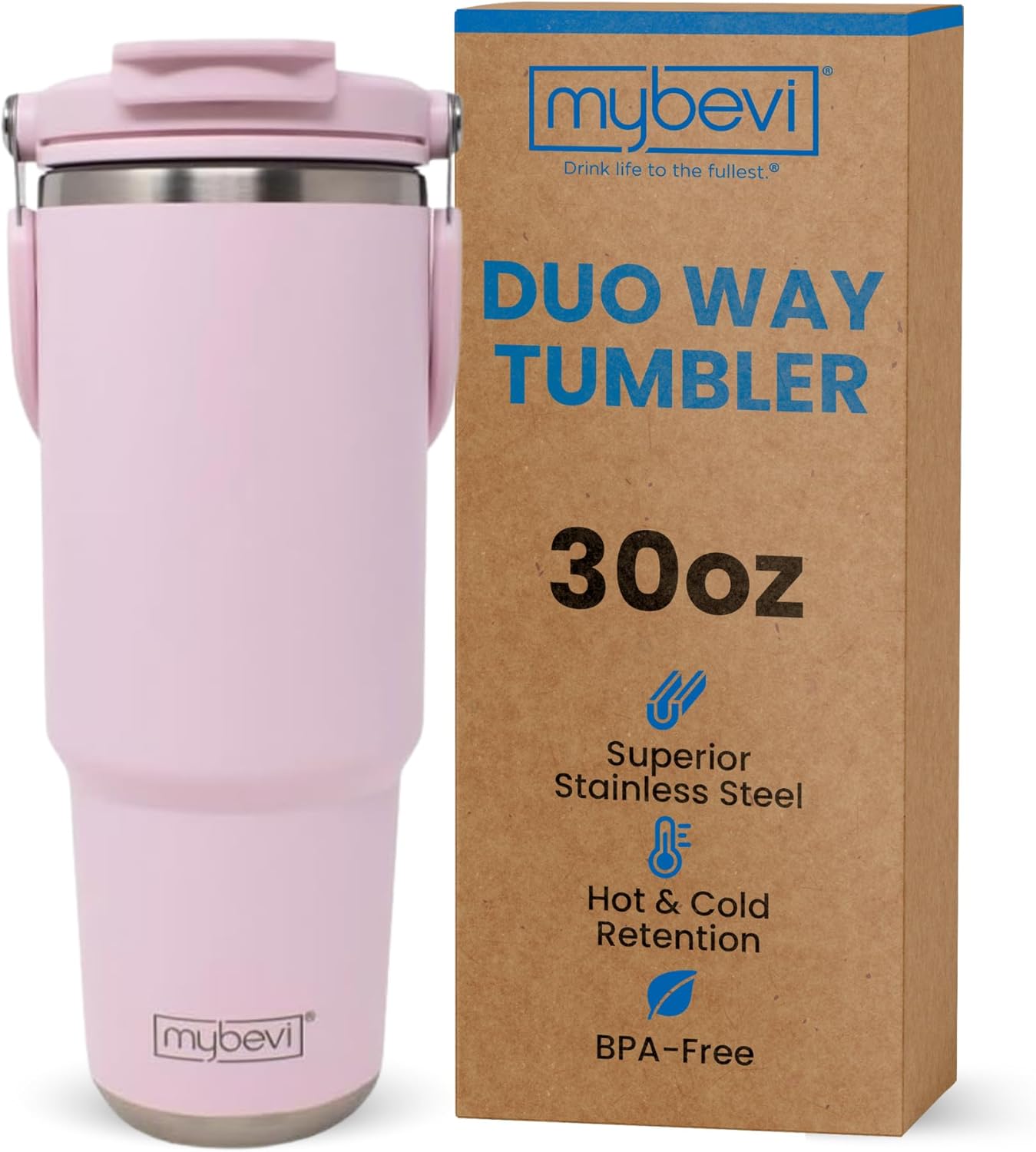 Duo Way Tumbler Premium Stainless Steel Travel and Sport Mug - Hot and Cold, 3-Layer Insulation, Sturdy Durable & Stylish On-the-Go Companion - 30 Oz | Light Pink