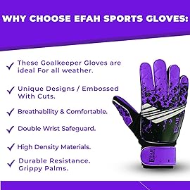 EFAH SPORTS Soccer Goalkeeper Gloves for Kids Boys Children Youth Football Goalie Gloves with Strong Grips (Purple, Size 6 Suitable for 13 to 15 Years Old)