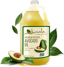 Kevala Avocado Oil – Cold Pressed | Non‑GMO Project Verified & Kosher | Multipurpose for High Smoke Point Cooking, Roasting, Sautéing & Skin Moisturizing – Ideal Kitchen Staple – 128 Fl Oz