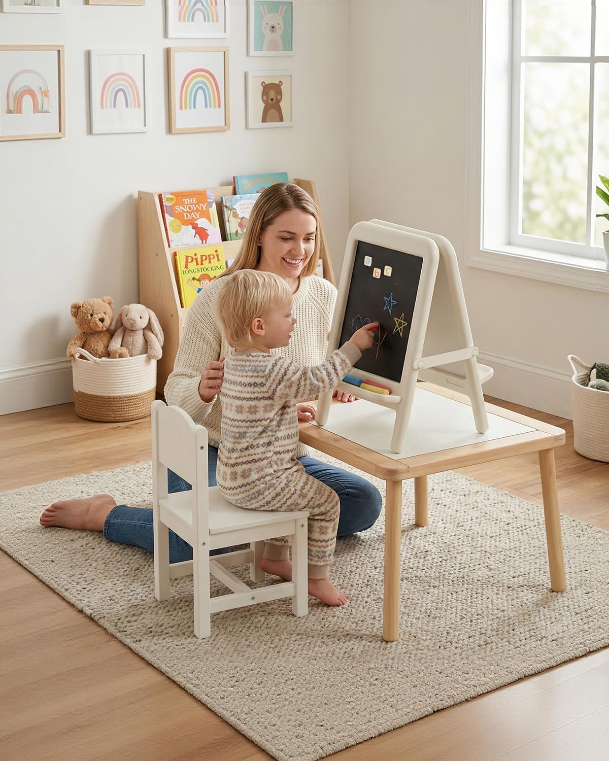 Tabletop Art Easel for Kids Double-Sided Kids Easel with Whiteboard & Chalkboard Toddler Art Easel for 2-4 Portable Painting Easel for Kids with Accessories Desktop Easel, White
