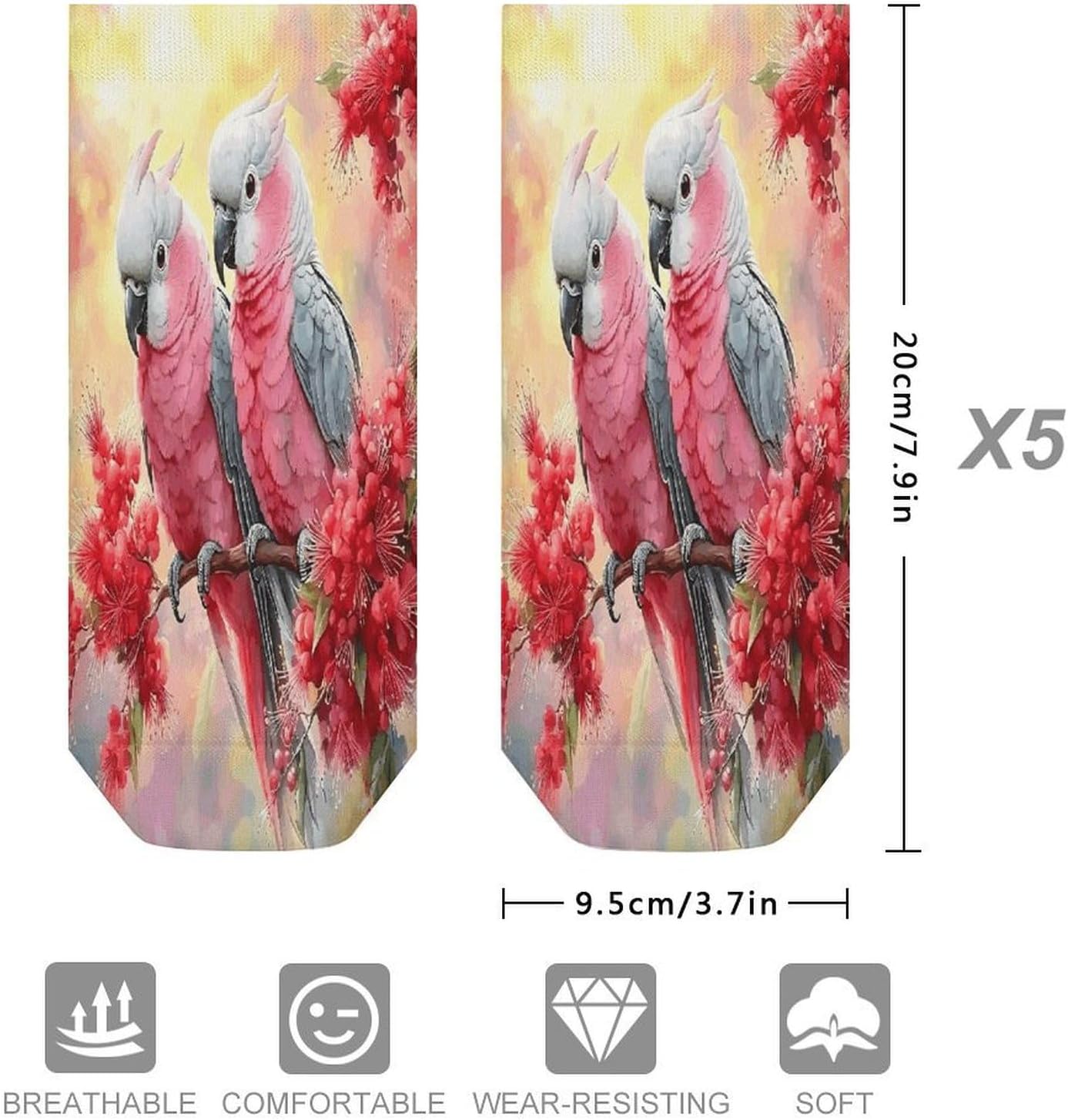 Two Pink Cockatoos 5Pairs Low Cut Ankle Socks for Women No Show Casual Breathable Athletic Socks for Sport