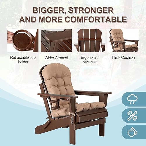 Miniatura 3 de nalone Juego de 2 sillas plegables Adirondack con cojín con soporte para tazas, silla de patio de plástico HDPE de gran tamaño resistente a la