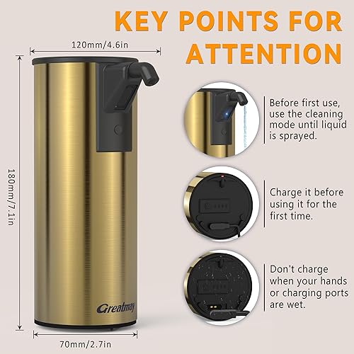 Miniatura 3 de Dispensador automático de jabón, material de acero inoxidable, bomba desinfectante de manos recargable sin contacto, dispensador eléctrico