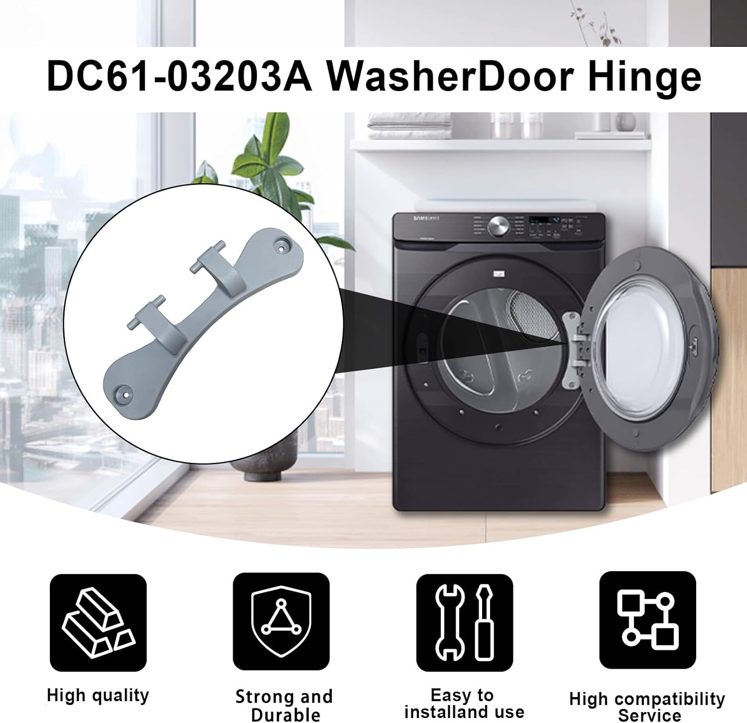 DC61-03203A Washer Door Hinge Compatible with Some Samsung Washing Machines Replace AP5799428 3991079 DC61-02640A PS8763581