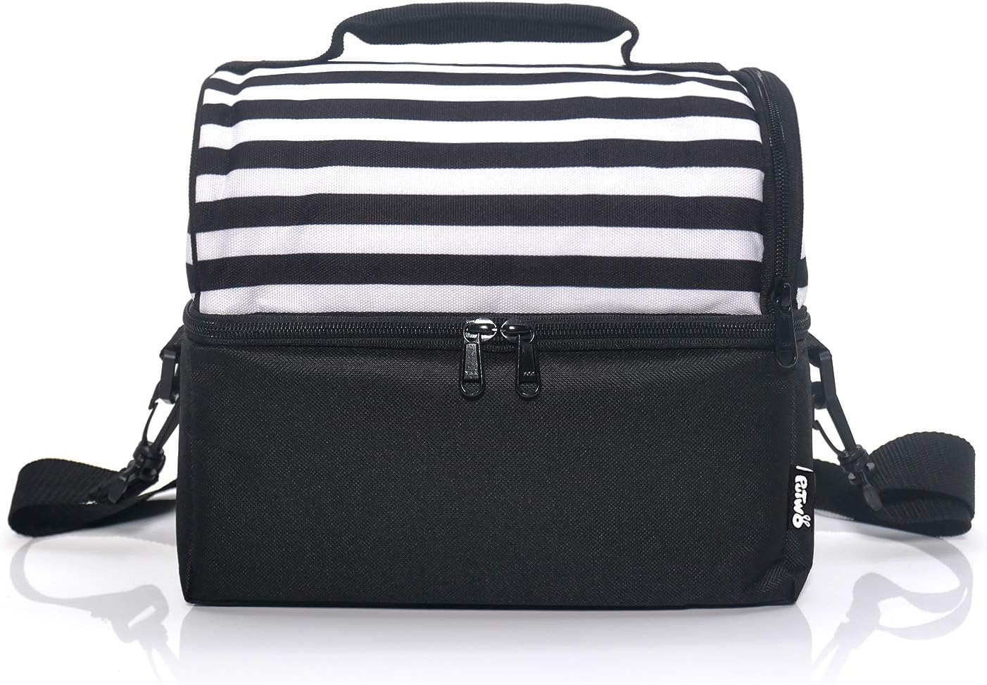 PuTwo Bolsa Térmica 8L Bolsa Almuerzo Isotermica Bolso Térmico con Correa Portatil Bolsa Alimentos Bolsa Nevera para Llevar Comida para Hombres Niños para Trabajo Oficina - Rayas Negras y Blancas