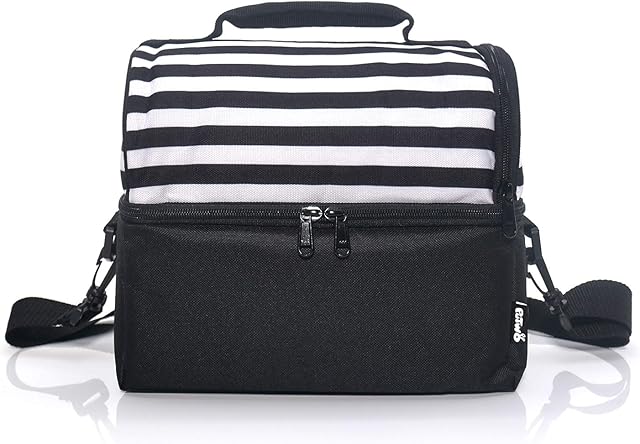 PuTwo Lunch Bag 8l Insulated Lunch Bags Thermal Cooler Bag Leakproof Lunch Cooler with Adjustable Shoulder Strap Lunch Tote for Adults Men Women Family Kids for Work Office School-Black & White Stripe