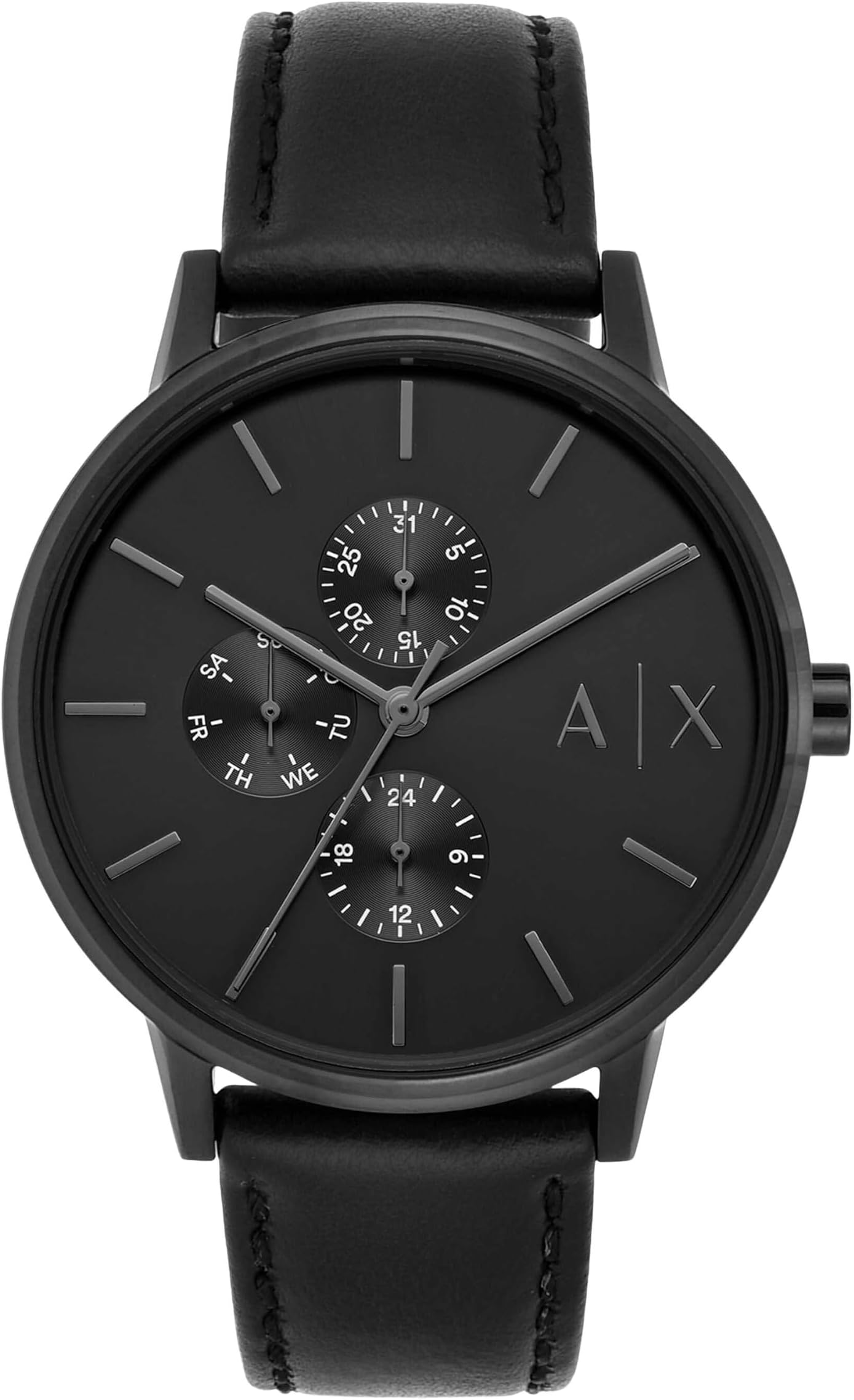 Men's Watch Multifunctional Quartz Movement 42mm Case Leather Strap