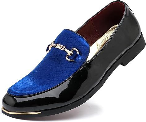 LCQL Mens Luxury Velvet Loafers Patent Leather Oxford Classic Gold Buckle Business Party Prom Club Dress Shoes Size 7-13