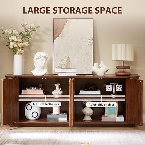 Miniatura 5 de Aparador de 64 pulgadas con almacenamiento, aparador de cocina acanalado de 4 puertas, consola de buffet con estante ajustable, mesa consola