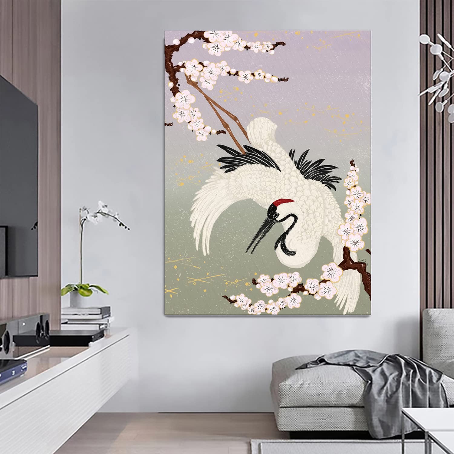 XtremeSkins Designs Print Wooden Framed Canvas Wall Art Decoration Poster (45x60 Inch) - Japanese Crane