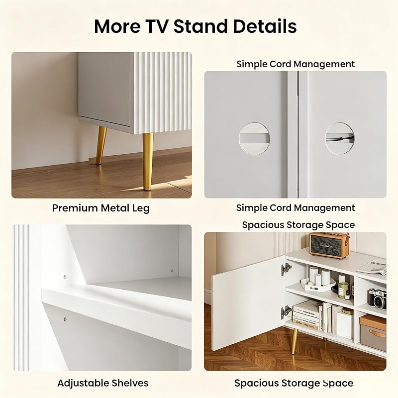 RISAR 86" Modern TV Stand,Media TV Console Table for TVs up to 80 in White image 2