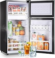 Vista 1 de 2.4 Cu.ft Mini Fridge with Double Doors Silver Small Refrigerator with Separate Freezer & 7 Adjustable Temperature Control, Tiny Size & Personal