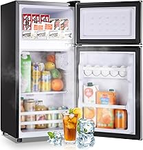 2.4 Cu.ft Mini Fridge with Double Doors Silver Small Refrigerator with Separate Freezer & 7 Adjustable Temperature Control, Tiny Size & Personal Fridge Ideal for Office Apartment Dorm