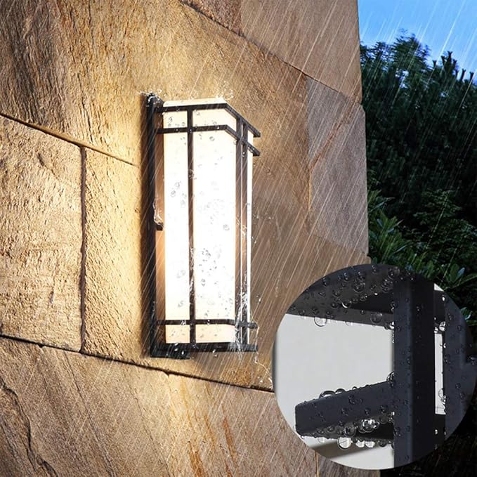 JCAKES JCAKES Garden Modern Flush Mount Garden E27 waterdichte wandlamp voor buiten met wit glazen kap wandlamp van zwart metaal voor patio drive oprit decoratie lamp photo 3