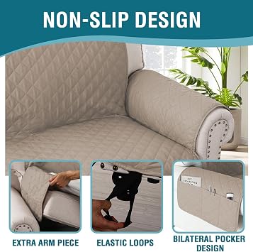 BellaHills Sofa Cover L Shape 2 Piece Couch Cover for Sectional Sofa Non Slip Corner Sofa Cover Water Resistant Chaise Sofa Cover for Dogs (Left Chaise Lounge + 3 Seater, Khaki)