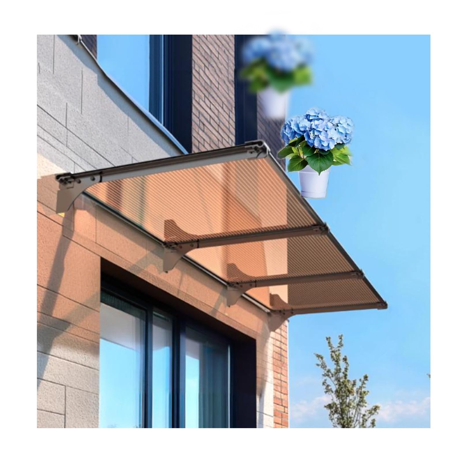 LWJSOCP UV Protective Canopy Aw for Windows & Doors Polycarbonate Overhang Shelter UPF 50+ Sunshade for Patio Porch Deck Outdoor Entrance (150x250cm/59x98in)