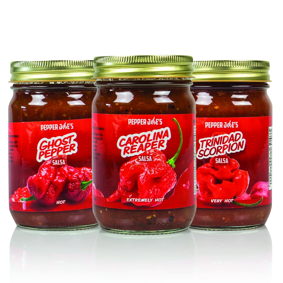 Pepper Joe’s Hottest Salsa 3-Pack Variety Set – Carolina Reaper, Ghost, and Scorpion Salsa – 12 Ounce Spicy Salsa Jars – Gift for Serious Heat Lovers¬