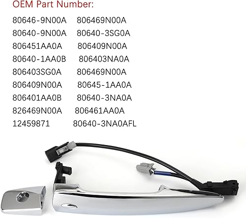Miniatura 10 de 806409N00A Manija de puerta exterior cromada delantera izquierda y derecha (2 unidades), con sensor y sistema de entrada inteligente sin llave, para