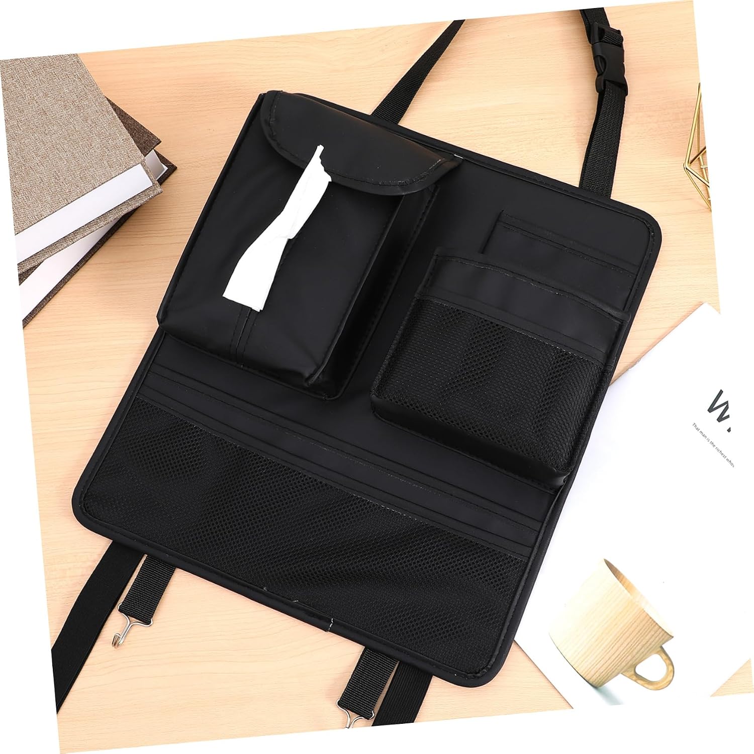 Backseat Organizer for Car Seats Capacity Storage Bag Easy Installation Straps Durable Pu Material for Reducing Clutter Vehicles