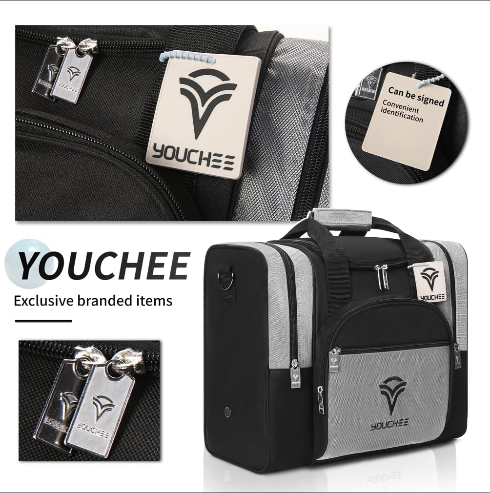 Single Ball Bowling Bag with Padded Ball Cup, Fits Men's Bowling Shoes Up to Size 15, Durable 600D Fabric Bowling Tote with Accessory Pockets for League & Practice