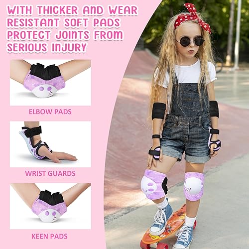 Miniatura 8 de Ausletie Rodilleras para niños, coderas, muñequeras, juego de rodilleras y coderas para niños y niñas, equipo de protección 7 en 1 para patinaje,