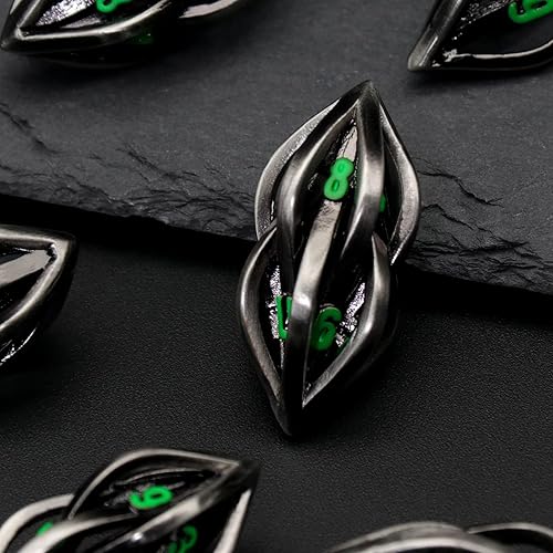 Miniatura 6 de DND - Juego de dados para Dungeons and Dragons, dados de metal DND 7 PSset, juego de dados poliédricos ZHOORQI para juegos de rol (verde arcano)