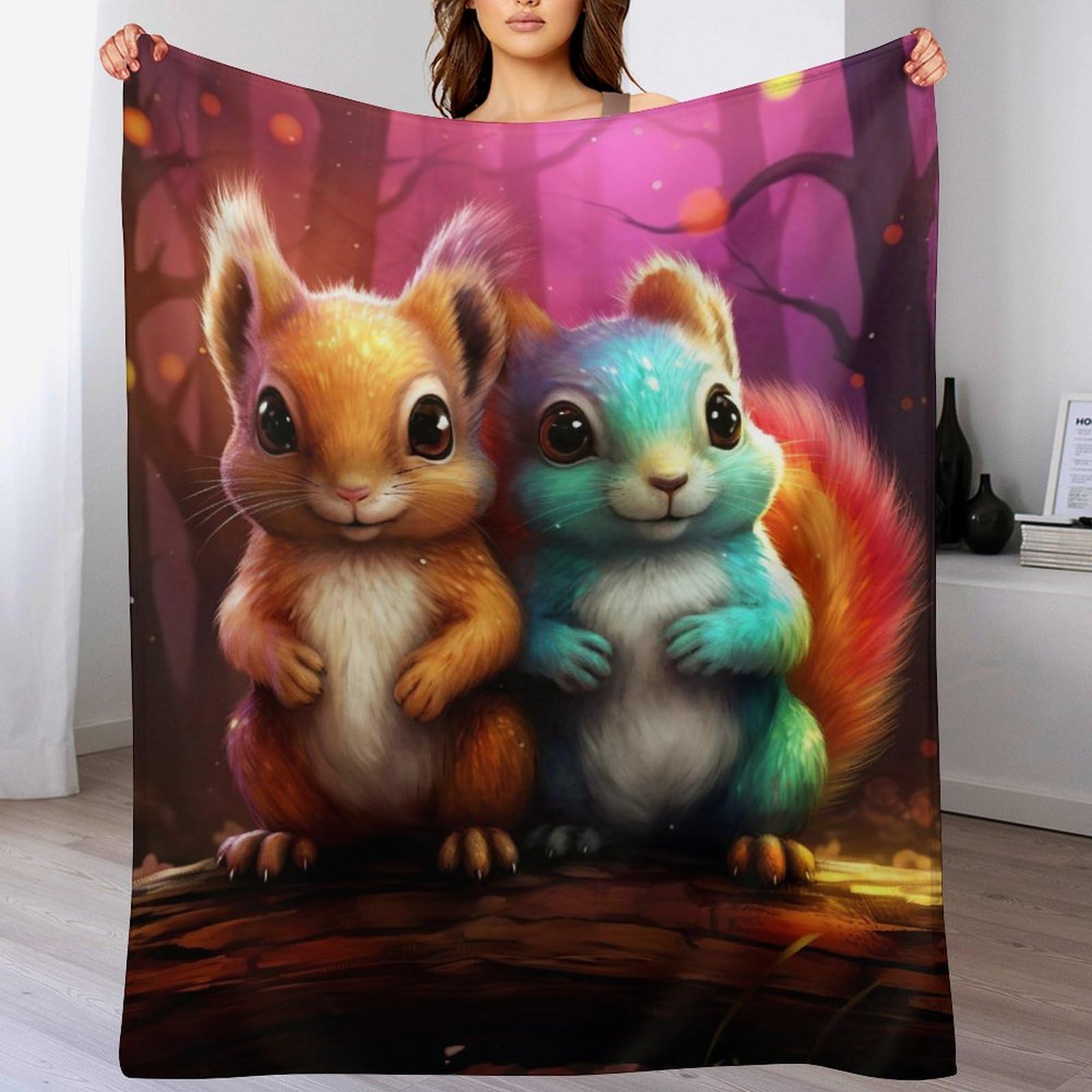 Couverture polaire écureuil lavable en machine - Plaid lit et canapé doux