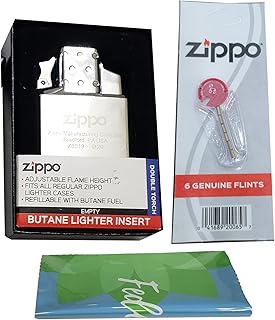 Zippo Double Torch Lighter Insert (65827) with Bonus Flints and Microfiber Cleaning Cloth