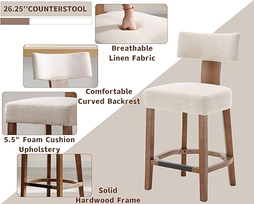 Miniatura 4 de LIVINOVA Modern Farmhouse - Juego de 2 taburetes de bar de mimbre de 26 pulgadas, taburetes de bar de madera con respaldo de bastón, taburetes de