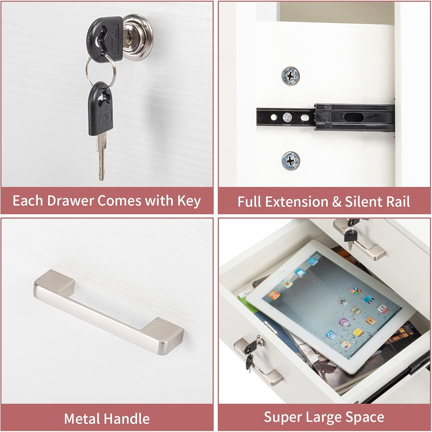 Karl home Wooden File Cabinet, 3 Drawer Vertical File Cabinets with 3 Lock,Printer Stand Mobile Storage Cabinet,Filing Storage Drawer for Home,Office,White(15.75" L x 15.75" W x 26.1" H)